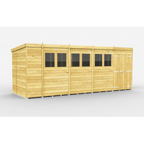 19 x 7 Feet Pent Shed - Double Door With Windows - Wood - L214 x W560 x H201 cm