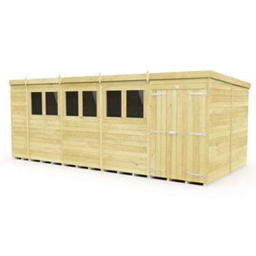 19 x 8 Feet Pent Shed - Double Door With Windows - Wood - L231 x W560 x H201 cm