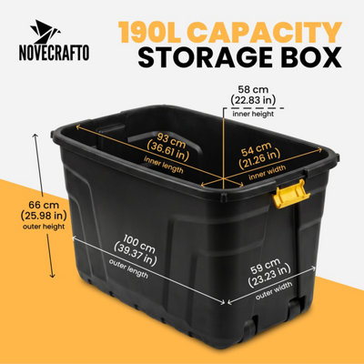 190L Extra Large Storage Box on Wheels with Lid - Heavy-Duty ...
