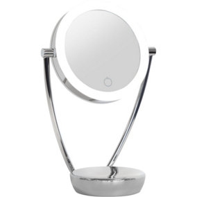 190mm Double-Sided LED Illuminated Vanity Mirror - Chrome Touch Dimmable Battery