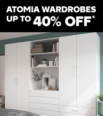 Shop up to 40% off Atomia wardrobes. Includes GoodHome Atomia White Chipboard Bedroom storage unit. Terms & conditions apply, see the *Promotional terms & conditions at the end of the page.