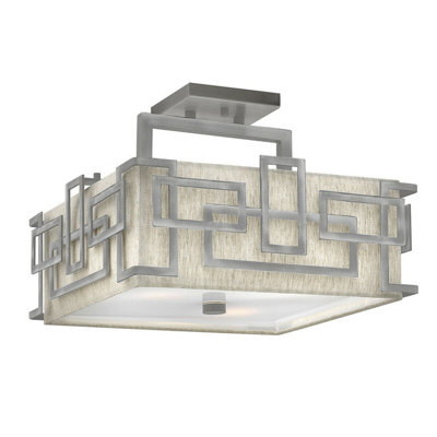 1920's Style 3 Bulb Semi Flush Light with Glass Shades
