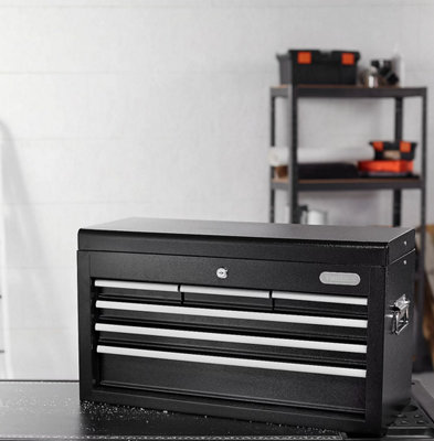 Black tool storage box.