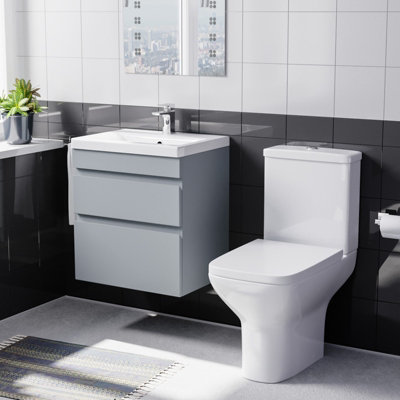 Nes Home 500mm Wall Hung Vanity Drawers Handless Matt Grey With Basin & Toilet from B&Q