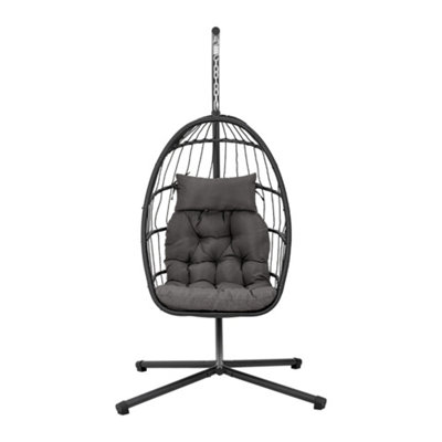 195cm H Outdoor Hanging Chair with Stand and Cushion in Grey