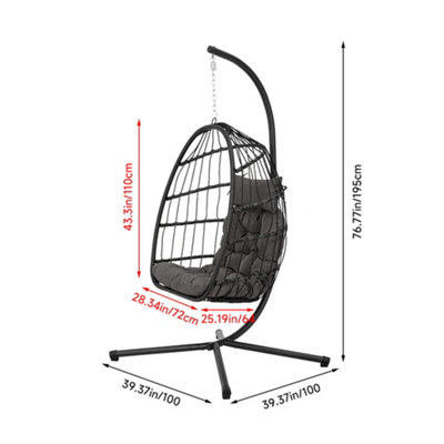 195cm H Outdoor Hanging Chair with Stand and Cushion in Grey - 9