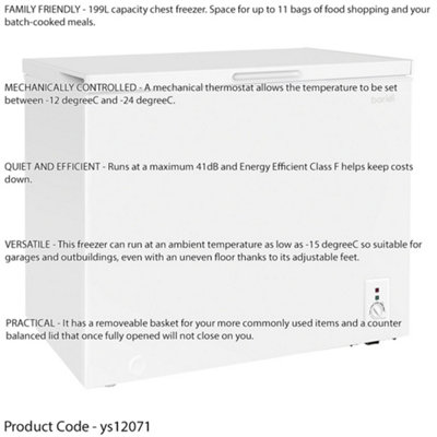 199L Freestanding Chest Freezer -12 to -24 Degrees - Refrigeration Mode & QUIET