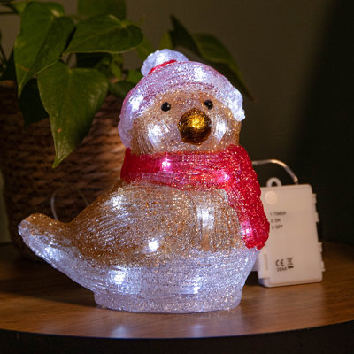 19cm Battery Operated Light up Acrylic Christmas Robin Decoration with ...