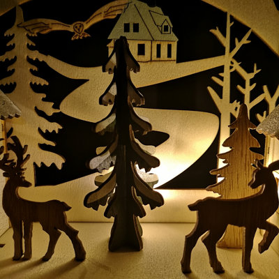 19cm Battery Operated Light up Warm White Christmas Winter Wooden Village Scene with Reindeer - 3