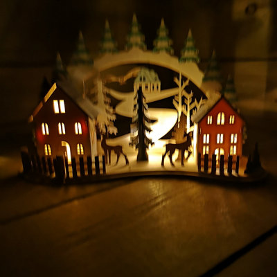 19cm Battery Operated Light up Warm White Christmas Winter Wooden Village Scene with Reindeer - 5