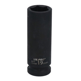 19mm 1/2in Drive Double Deep Metric Impacted Impact Socket Single Hex 6 Sided