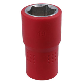 19mm 1/2in drive VDE Insulated Shallow Metric Socket 6 Sided Single Hex 1000 V