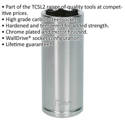 19mm Chrome Plated Deep Drive Socket - Durable 3/8" Square Drive Tool for Professionals