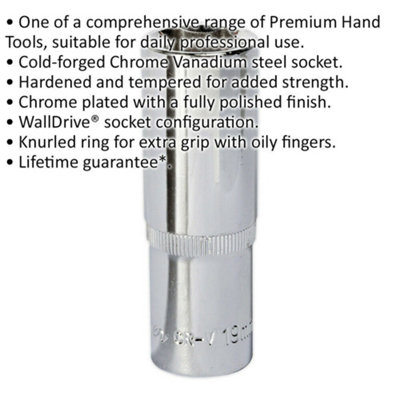 19mm Deep Drive Socket - 1/2" Square Drive Chrome Vanadium Tool