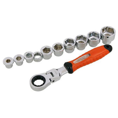 19mm Flexi-Head Ratchet Wrench Spanner & Socket Set 11pc Size 6-24mm (CT4719)