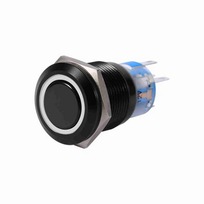 19mm ON/OFF Black Waterproof Selflocking Latch Push Button Flate Switch White LED