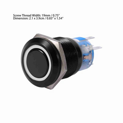 19mm ON/OFF Black Waterproof Selflocking Latch Push Button Flate Switch White LED