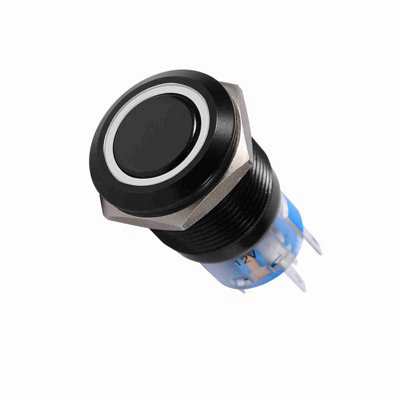 19mm ON/OFF Black Waterproof Selflocking Latch Push Button Flate Switch White LED