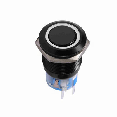 19mm ON/OFF Black Waterproof Selflocking Latch Push Button Flate Switch White LED