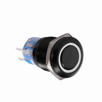 19mm ON/OFF Black Waterproof Selflocking Latch Push Button Flate Switch White LED