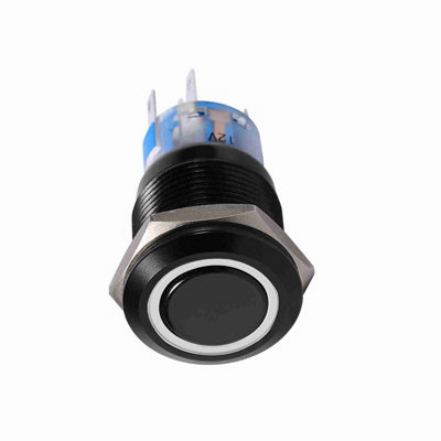 19mm ON/OFF Black Waterproof Selflocking Latch Push Button Flate Switch White LED