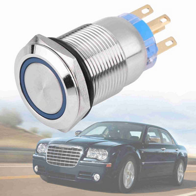19mm Self-Locking Metal Push Button Switch With Blue Light Ring - Push