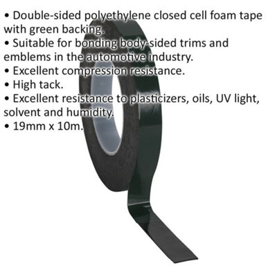 19mm x 10m Double-Sided Adhesive Outdoor Foam Tape - Green Backed