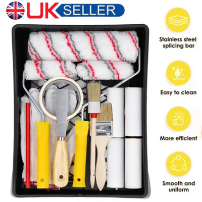 19Pcs Paint Roller Set Tray Rollers Soft Sleeves Brush Kit Decorating Painting