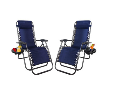 1ABOVE Set of 2 Folding Reclining Chairs Heavy Duty Textoline Zero Gravity Chairs Garden Outdoor Patio Sun Loungers Blue