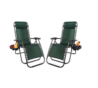 1ABOVE Set of 2 Folding Reclining Chairs Heavy Duty Textoline Zero Gravity Chairs Garden Outdoor Patio Sun Loungers Green