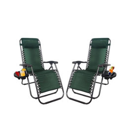 1ABOVE Set of 2 Folding Reclining Chairs Heavy Duty Textoline Zero Gravity Chairs Garden Outdoor Patio Sun Loungers Green