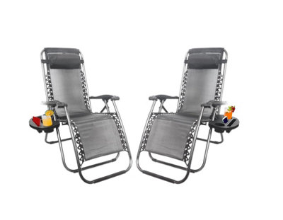 1ABOVE Set of 2 Folding Reclining Chairs Heavy Duty Textoline Zero Gravity Chairs Garden Outdoor Patio Sun Loungers Grey