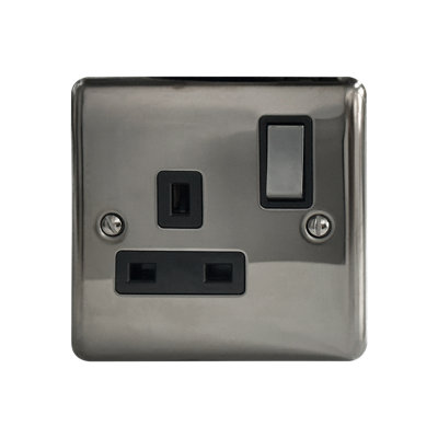 1G 13A DP Switched Socket Black Nickel, Black Insert, 10