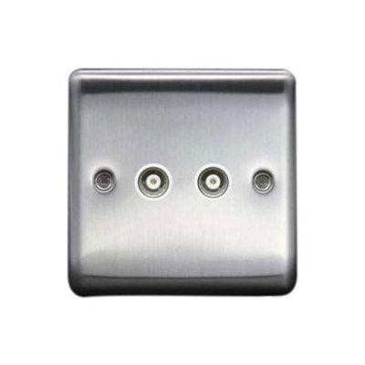1G Iso Coax Socket + 1 Branch Brush Chrome, White insert, 10
