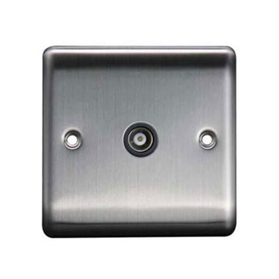 1G Isolated Coaxial Socket + 1 Branch Brushed Chrome, Grey insert, 10