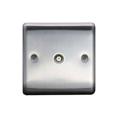 1G Isolated Coaxial Socket Brushed Chrome, White insert, 10