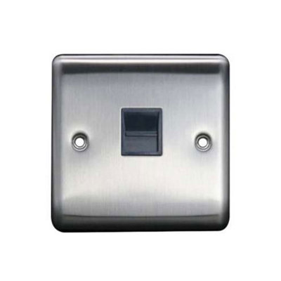 1G Master Telephone Socket  Brushed Chrome, Grey insert, 10