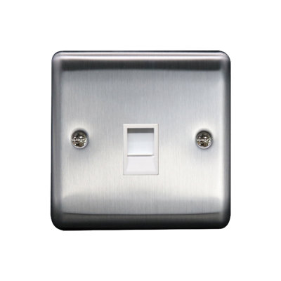1G RJ45 Cat 5/6 Socket Brushed Chrome, White insert, 10