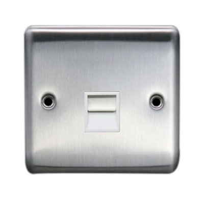 1G Secondary Tele Socket Brush Chrome, White insert, 10