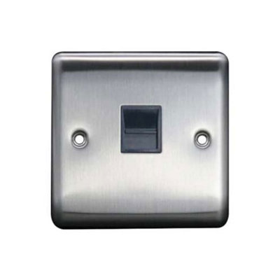 1G Secondary Telephone Socket Brushed Chrome, Grey insert, 10