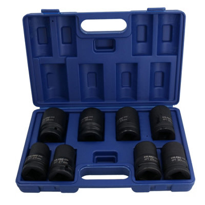 1in Drive Double Deep Metric MM Impact Sockets 6 Sided 24mm -38mm 8pc