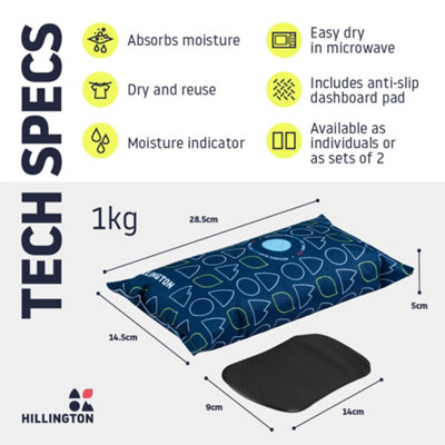 1kg Reusable Car Dehumidifier Bags - Includes Dashboard Anti-Slip Mats (Set of 2) - 9