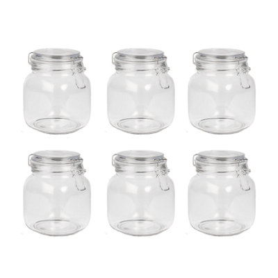 1L Glass Storage Jars with Clip Top Lid - Set of 6