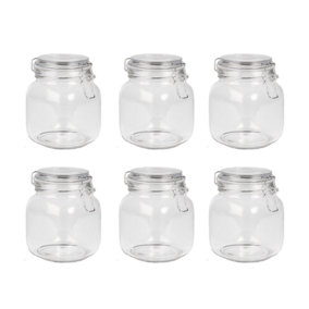 1L Glass Storage Jars with Clip Top Lid - Set of 6
