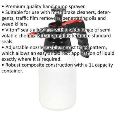1L Premium Solvent Pressure Sprayer with Viton Seals & Adjustable Nozzle