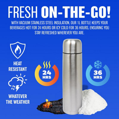 1l Stainless Steel Flask Hot Cold Tea Drink Thermos Vacuum Portable ...