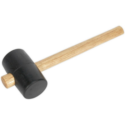 1lb Black Rubber Mallet with Wooden Handle - Versatile General Purpose Hammer for DIY Projects