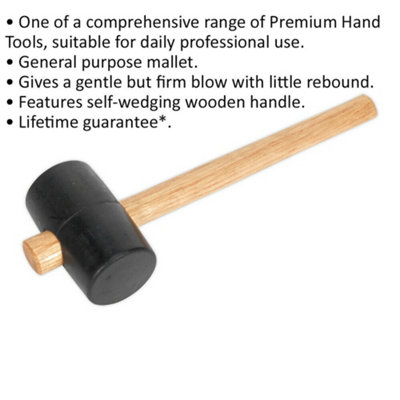 1lb Black Rubber Mallet with Wooden Handle - Versatile General Purpose Hammer for DIY Projects