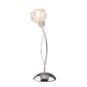 1LT CHROME TABLE LAMP WITH FLOWER SHAPE CUT GLASS SHADE
