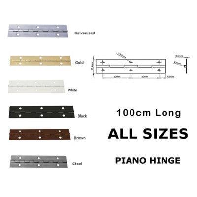 1M (1000mm) Continuous Steel Metal Piano Hinge Strap Multi Colours with Holes (Steel)